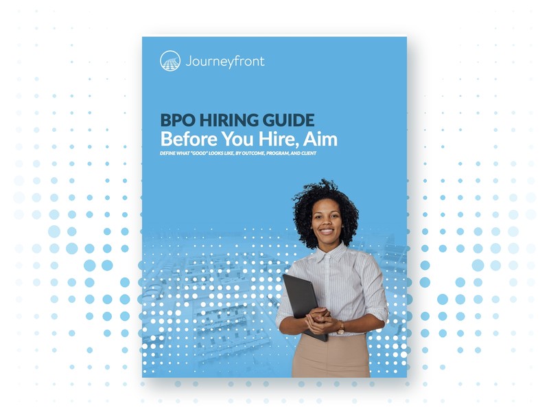 Before You Hire, Aim — BPO Hiring Guide cover on white dot-pattern background