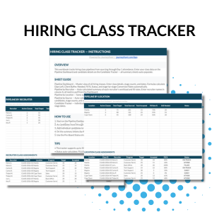 Spreadsheet interface showing hiring class tracker with multiple data columns and blue decorative dots