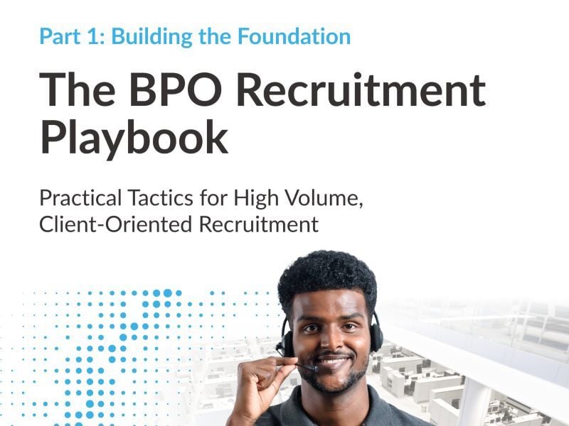 Smiling customer service representative wearing headset with BPO recruitment guide title