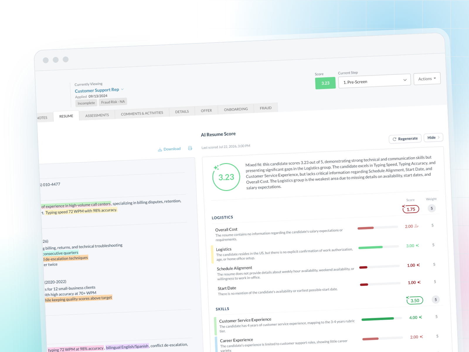 AI Resume Review in Journeyfront